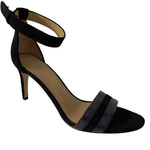 Marc Jacobs Sandal Open Toe Ankle Strap Slim Heel Black Purple Iridescen…